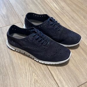 Cole Haan Shoes Womens Zerogrand Wingtip Blazer Blue Suede Oxford D44805